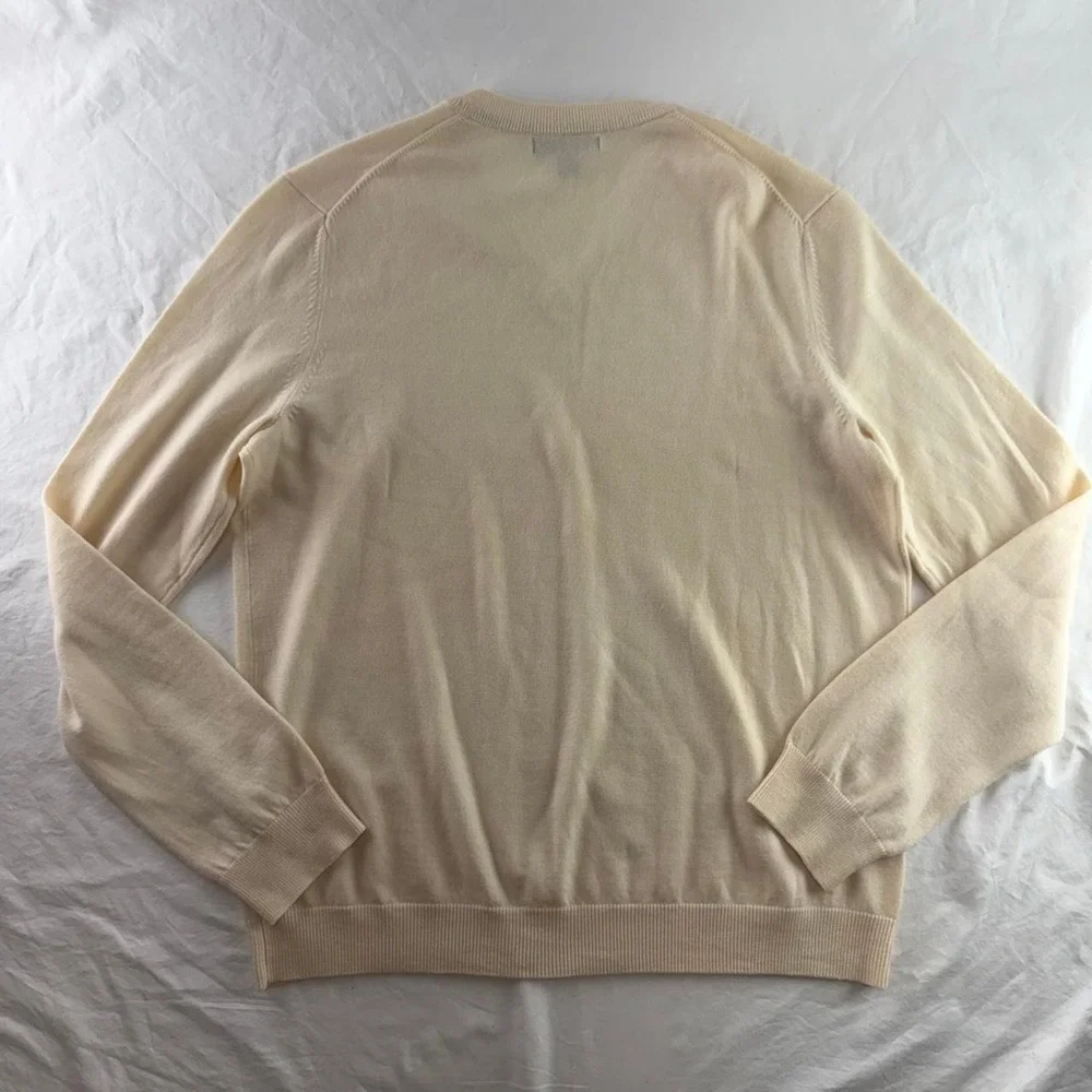Banana Republic 100% Extra Fine Merino Wool V-Neck Cream Mens L Old Money Preppy